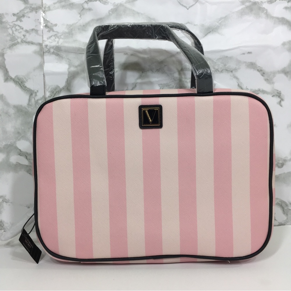 Victoria's Secret Pink & Cream Striped Cosmetic Bag
